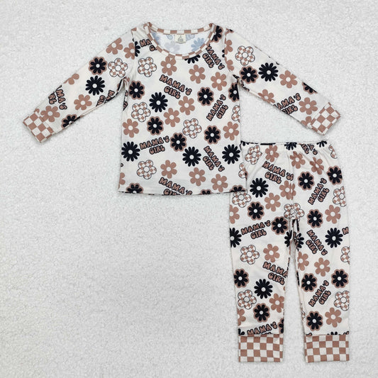 GLP1984 Mama's Girl Flower Beige Brown Plaid Long Sleeve Pants Bamboo Pajama Set RTS 202509