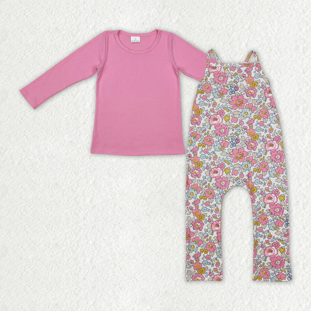 GLP2008 Valentines girl outfit boutique Pink long sleeve top colored Floral Overall Jumpsuit RTS 202412