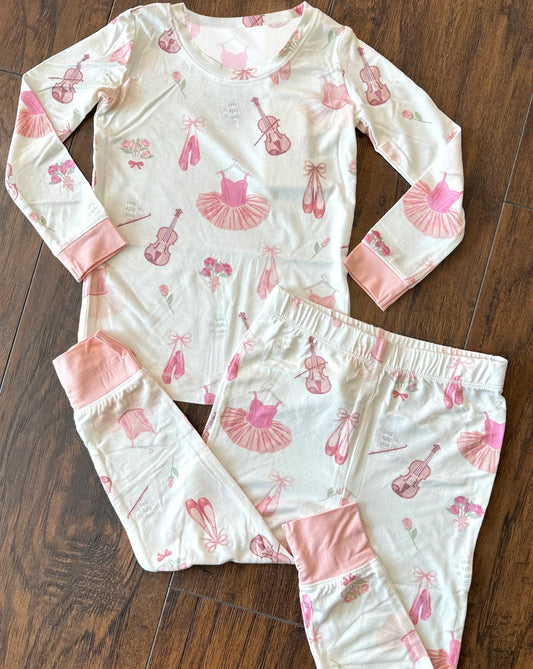 GLP2023 Ballet Shoes Flower Pink White Long Sleeve Pants Girls Pajamas Set RTS 202509