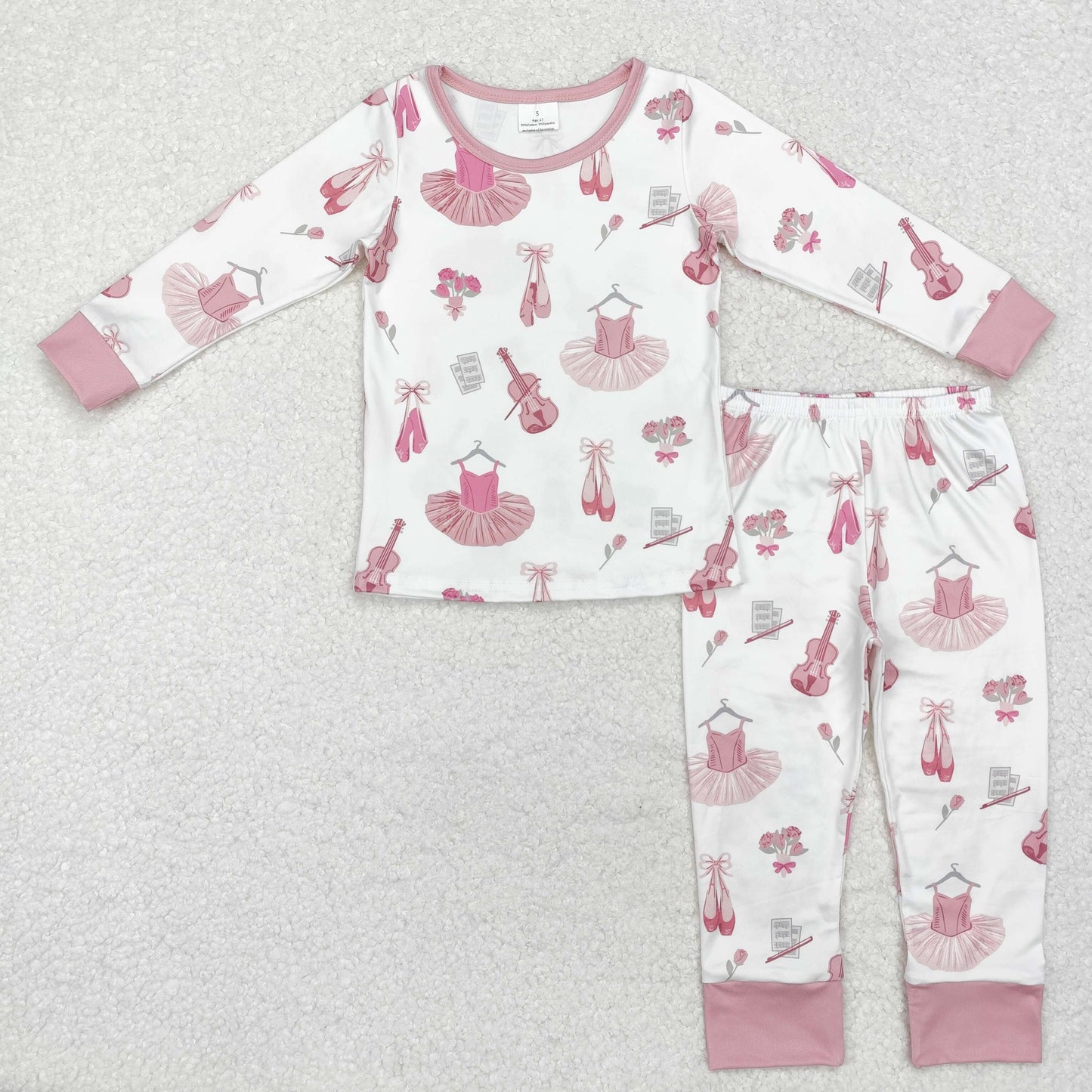 GLP2023 Ballet Shoes Flower Pink White Long Sleeve Pants Girls Pajamas Set RTS 202509
