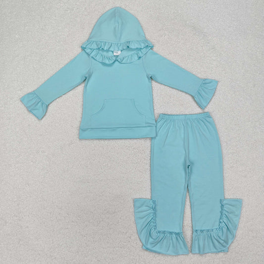GLP2057 Mint Green Hoodie Ruffle Long Sleeve Top Pants Girls Sets RTS 202411