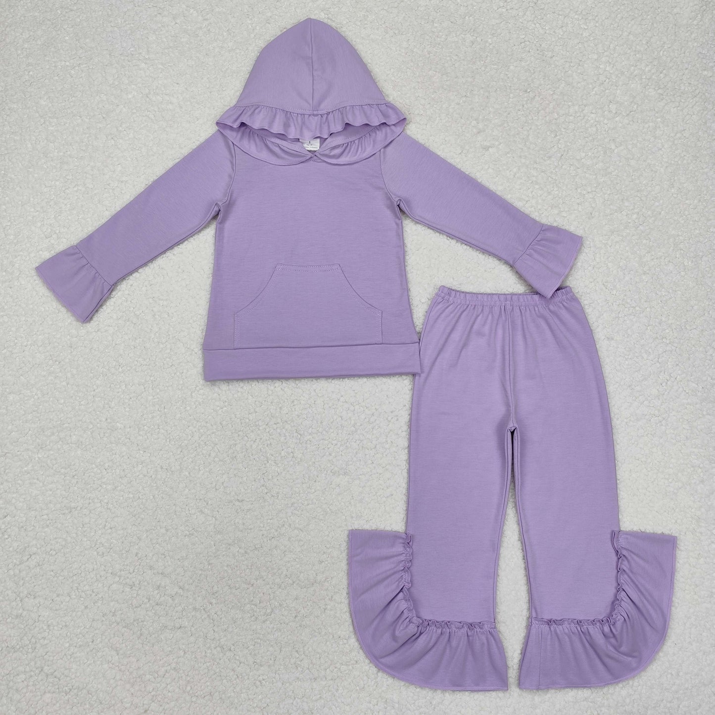 GLP2060 New arrival Girls clothing sets purple hoodie lace Long Sleeve Top bell bottom Pants outfits RTS 202411