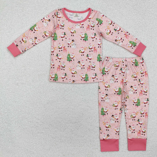 GLP2094 Christmas Bamboo Pajamas Pink Long Sleeve Pants Girls Set RTS 202510