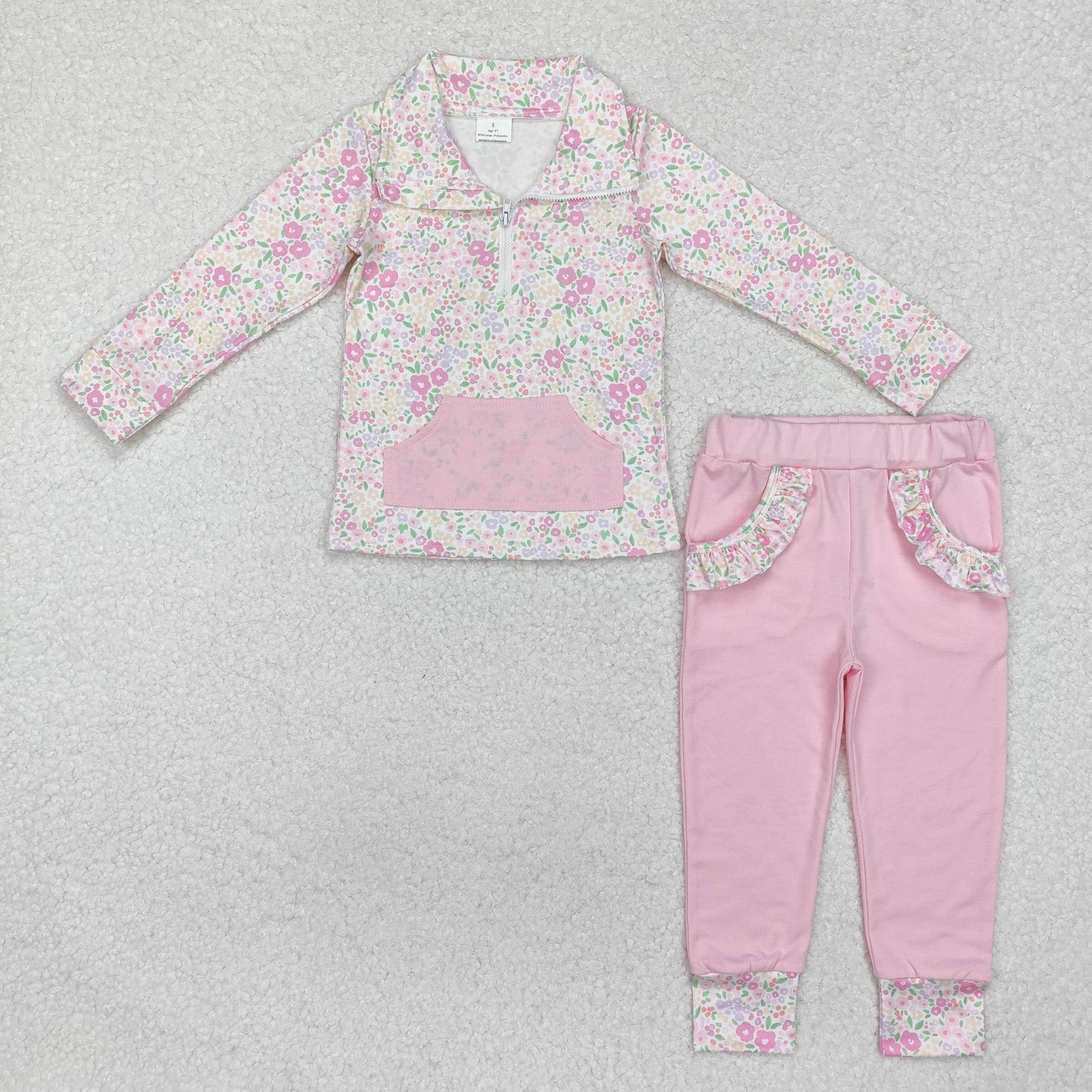 GLP2118 Girl clothing sets floral style outfits pink polo t-shirts pants sets with pocket RTS202411