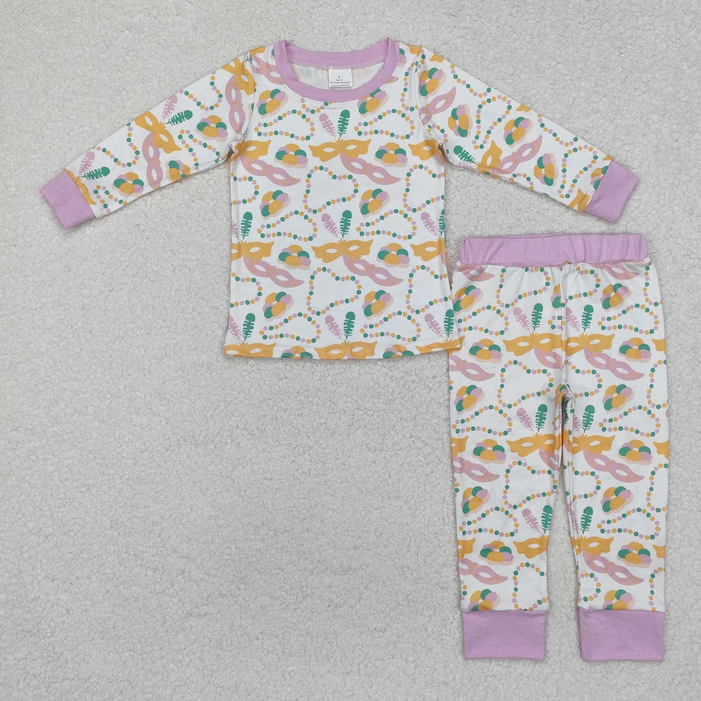 GLP2184 Mardi Gras clothing Pink mask glasses pattern long sleeve top pants Girls Boutique outfits 202501