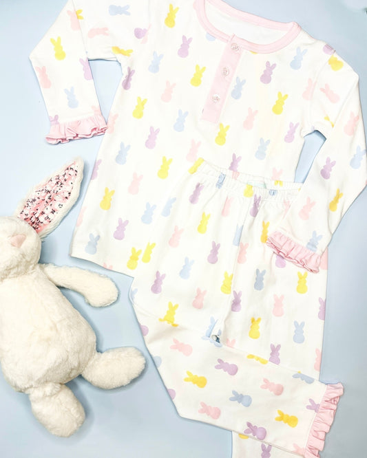 Preorder GLP2202 Easter Bunny pink and white long sleeve pants pajamas set