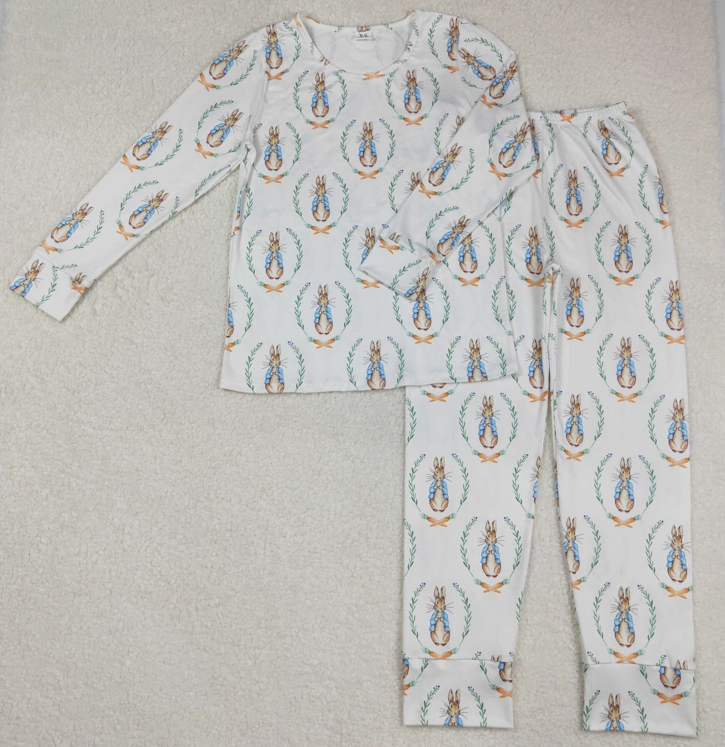 GLP2219 Easter Bunny Flower White Blue long sleeve top pants pajamas set Girls Boutique outfit 202502 RTS