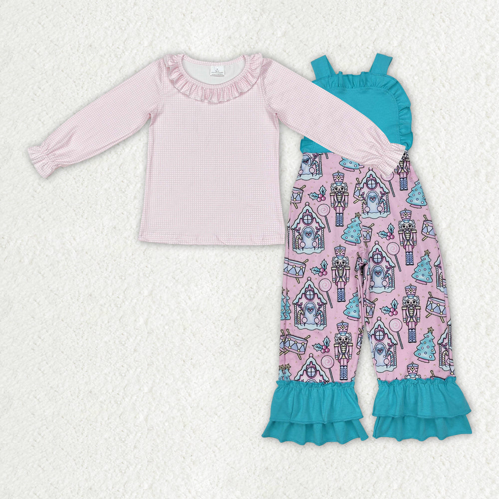 GLP2237 Christmas Pink Plaid Ruffle with Overalls Jumpsuits Girls Sets RTS 202509