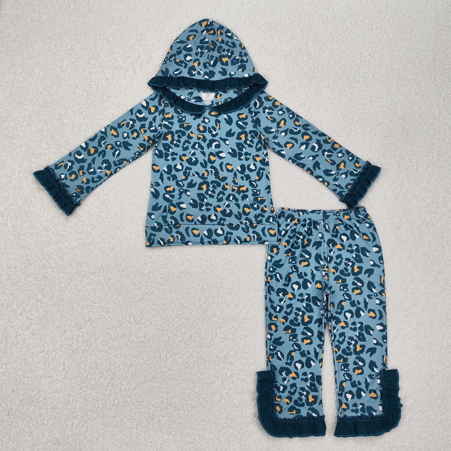 GLP2239 New Girls clothing sets blue Leopard print hoodie lace outfits RTS202412