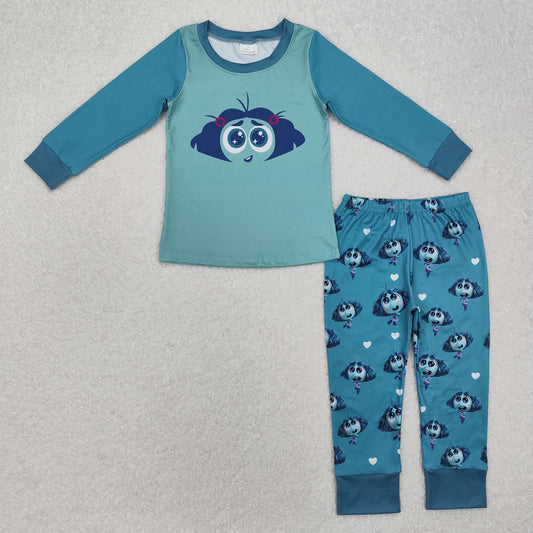 GLP2241 Blue Green Cartoon pattern clothes long sleeve top pants pajamas Boys Boutique outfits 202501 RTS
