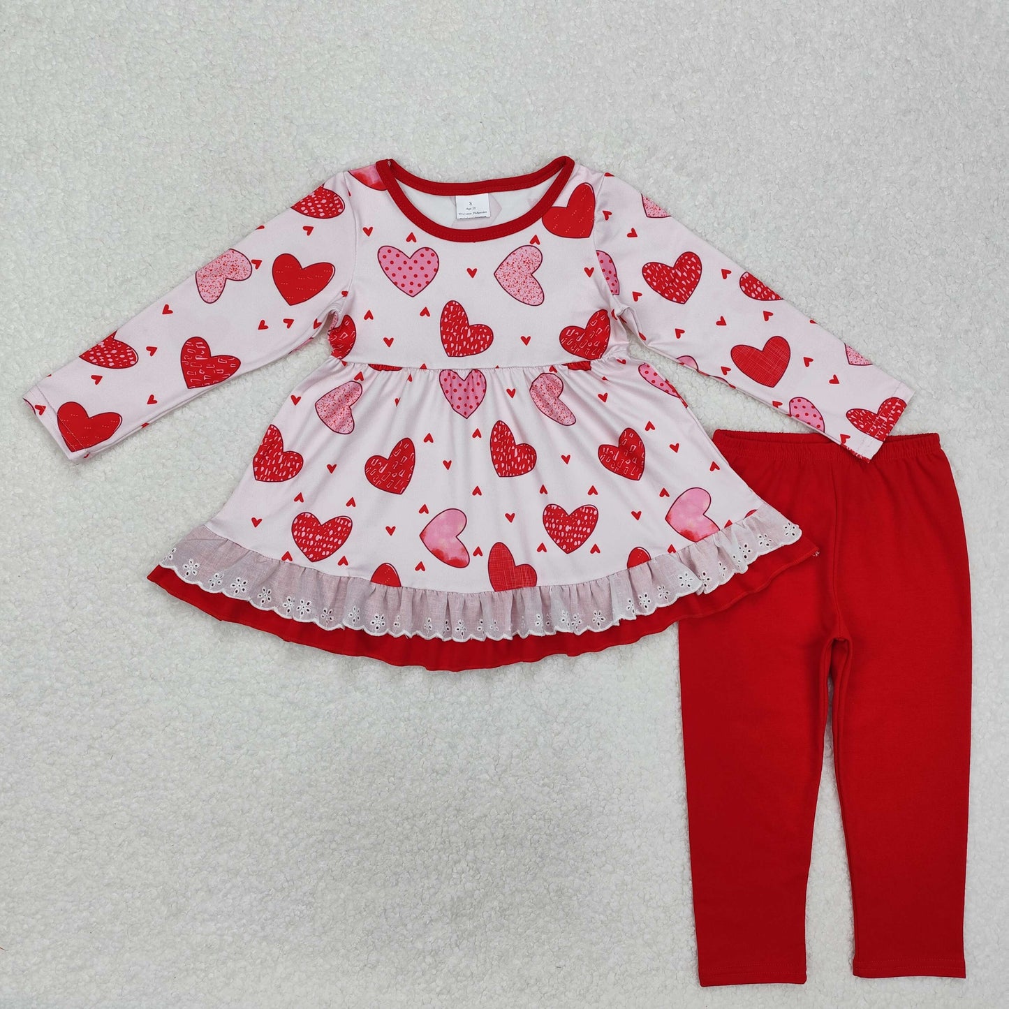 GLP2255 Valentines Red Love White Lace long sleeve top pants set Girls boutique outfit 202501