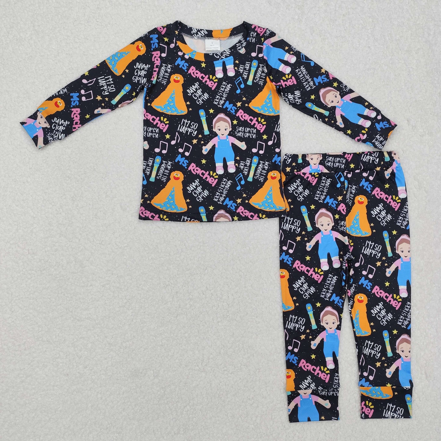 GLP2271 Navy Blue long sleeve top pants outfit with Cartoon Pattern Baby girl Boutique Pajamas RTS 202412