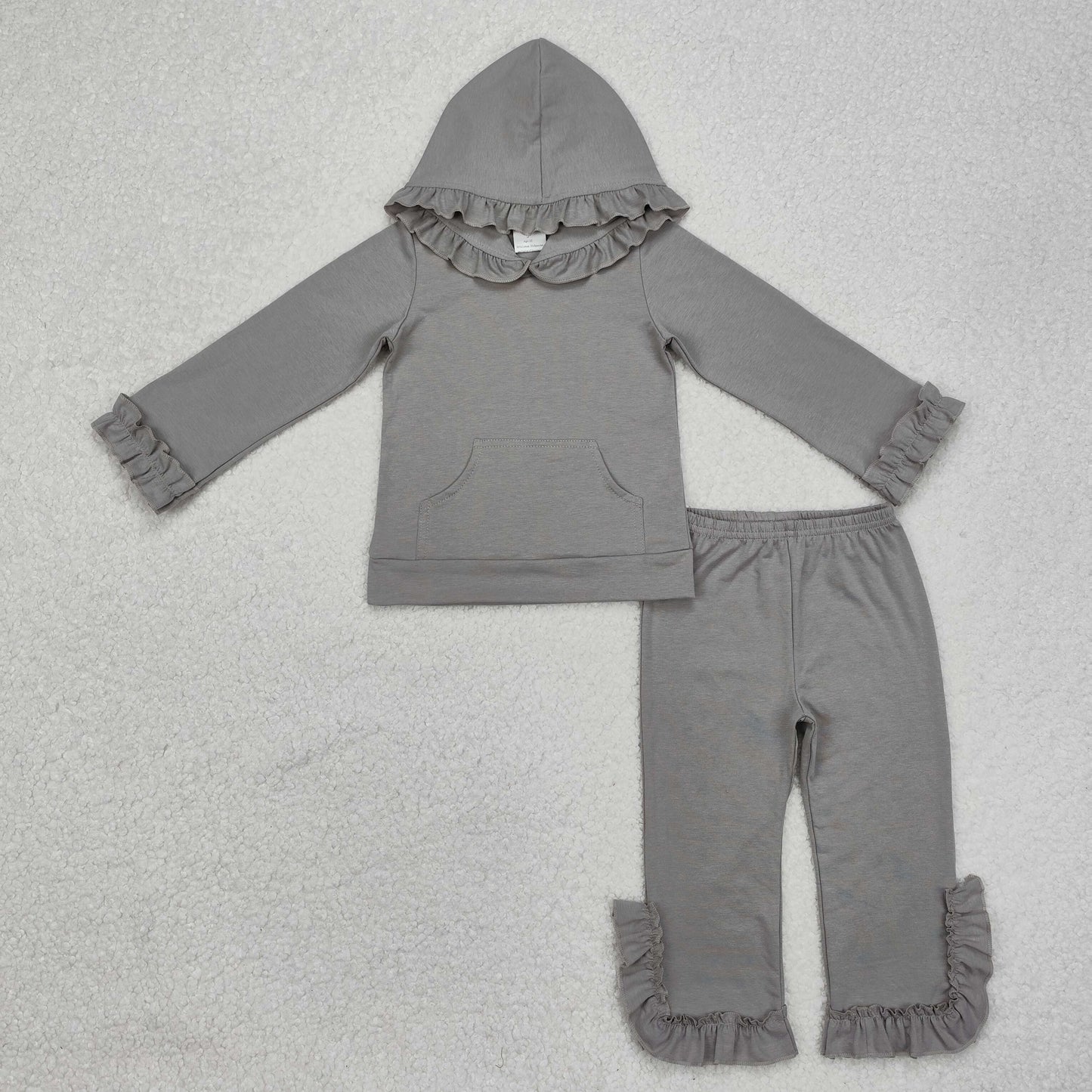 GLP2272 Girls clothes Gray hoodie ruffle outfit long sleeve top pants RTS 202412