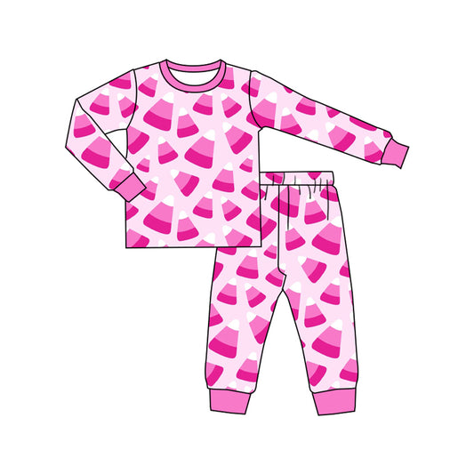 Preorder GLP2335 Halloween Candy Rose Red Long Sleeve Pants Pajamas Sets Girls Boutique Outfit 202505