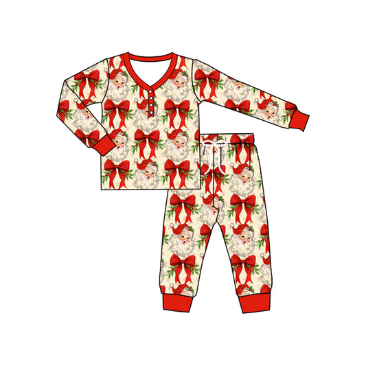 preorder GLP2342 Santa Claus Bows Red Long Sleeve Pants Pajamas Sets Adult Women Boutique Outfit 202505