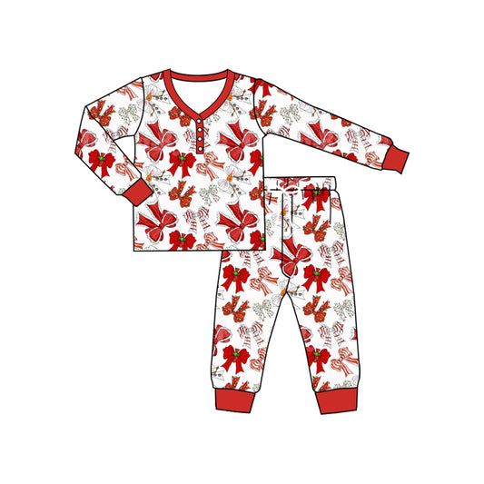 preorder GLP2343 Red Bows Long Sleeve Pants Pajamas Sets Adult Women Boutique Outfit 202505
