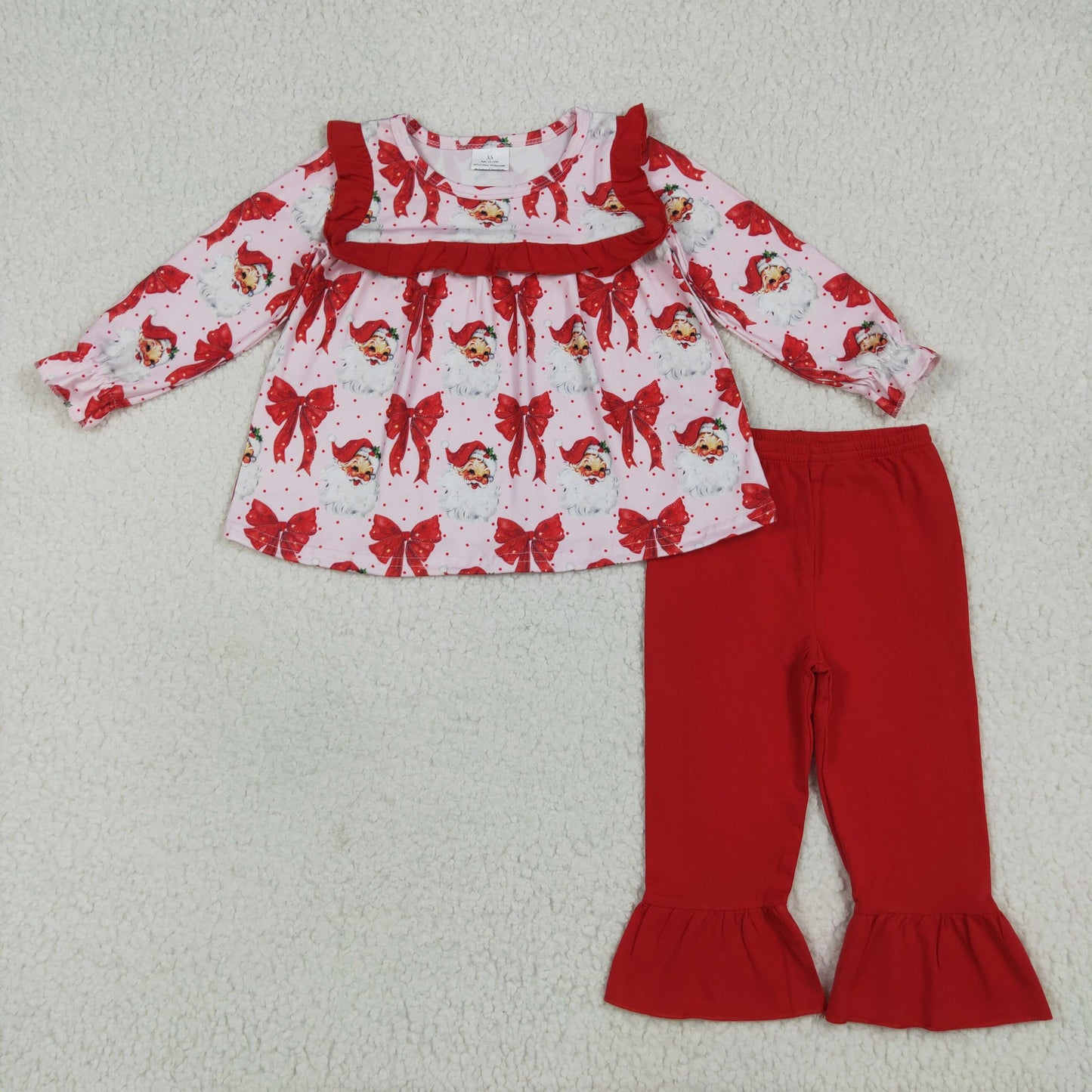 GLP2347 Santa Claus Red Bows Ruffle Long Sleeve Pants Sets Girls Boutique Outfit 202506 RTS