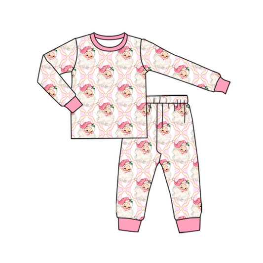 Preorder GLP2370 Santa Claus Plaid Pink Long Sleeve Pants Pajama Set Girls Boutique Outfit 202505