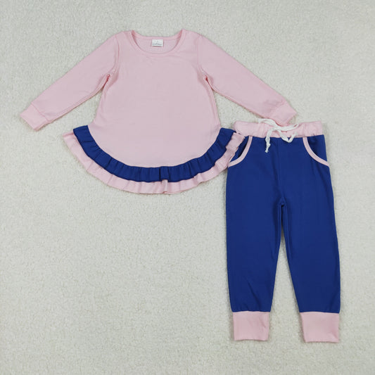 GLP2401 Blue Pink Ruffle Long Sleeve Top Pants Girls Sets 202509 RTS