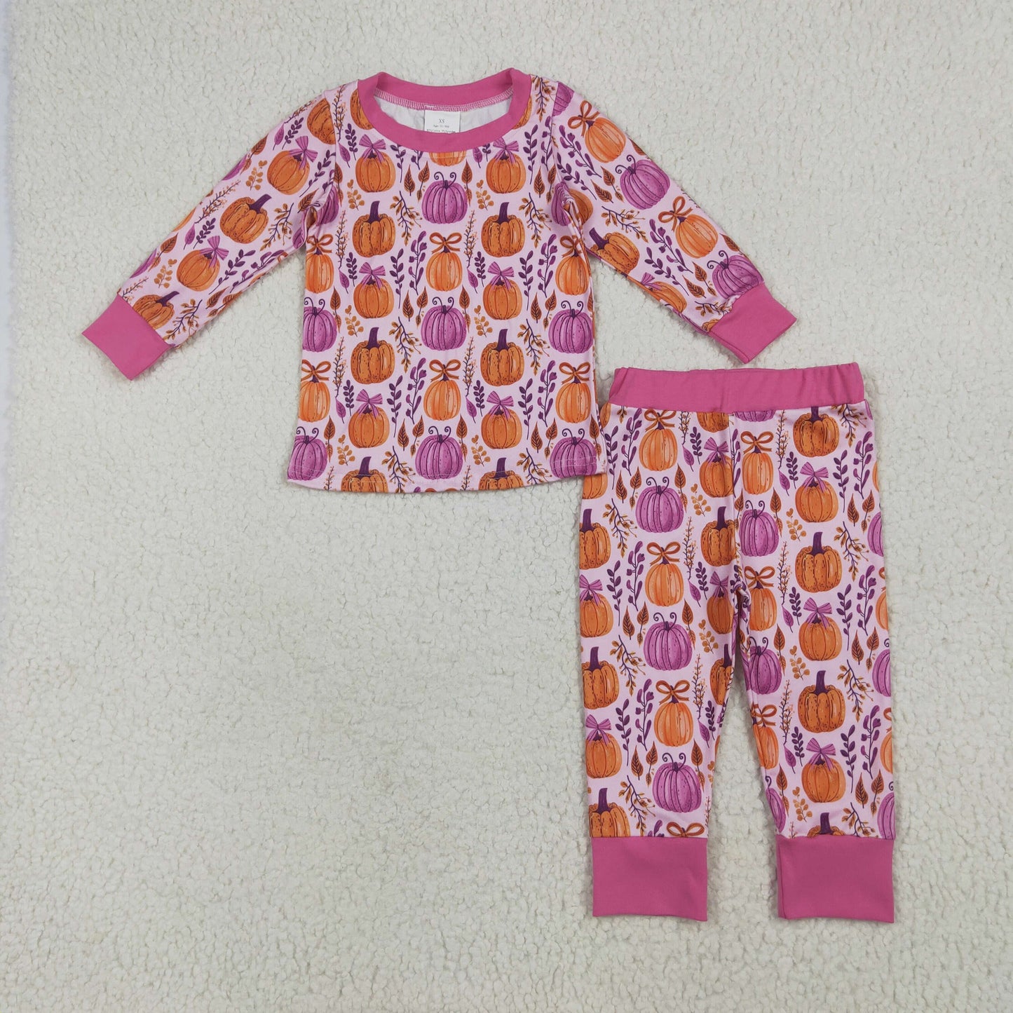 GLP2415 Bows Pumpkin Leaf Rose Red Long Sleeve Long Pants Pajama Set Girls Boutique Outfit 202506 RTS