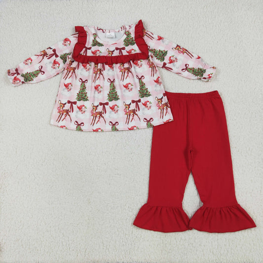 GLP2419 Girls Boutique Christmas Claus Red Ruffle Long Sleeve Pants Set 202506 RTS