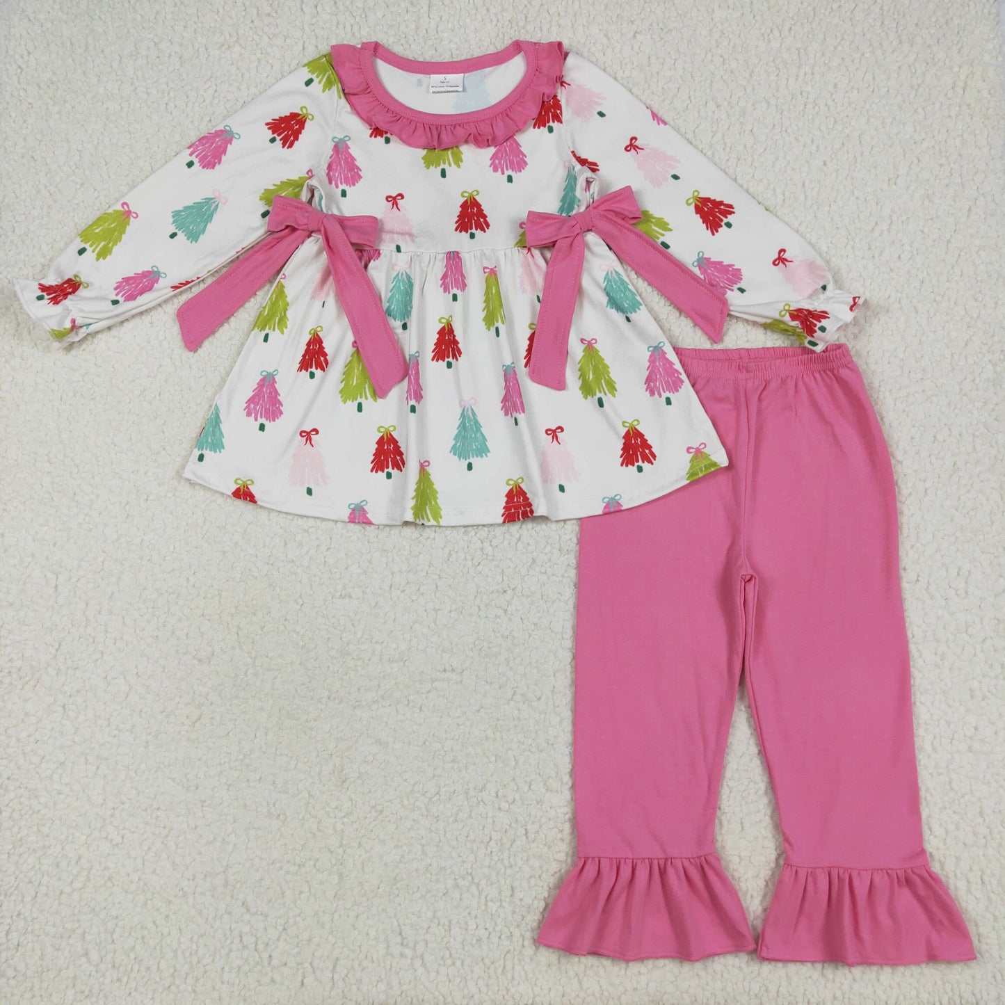 GLP2422 Girls Boutique Christmas Santa Tree Rose Red Ruffled Long Sleeve Pants Suit 202506 RTS