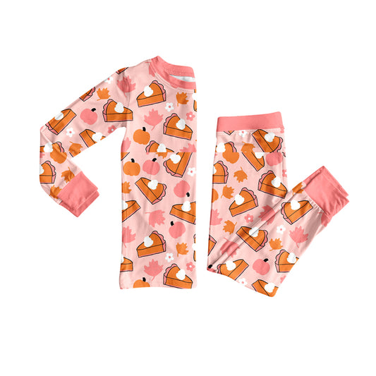 Preorder GLP2425 Girls Boutique Pumpkin Leaf Orange Pink Long Sleeve Pants Pajamas Suit 202506