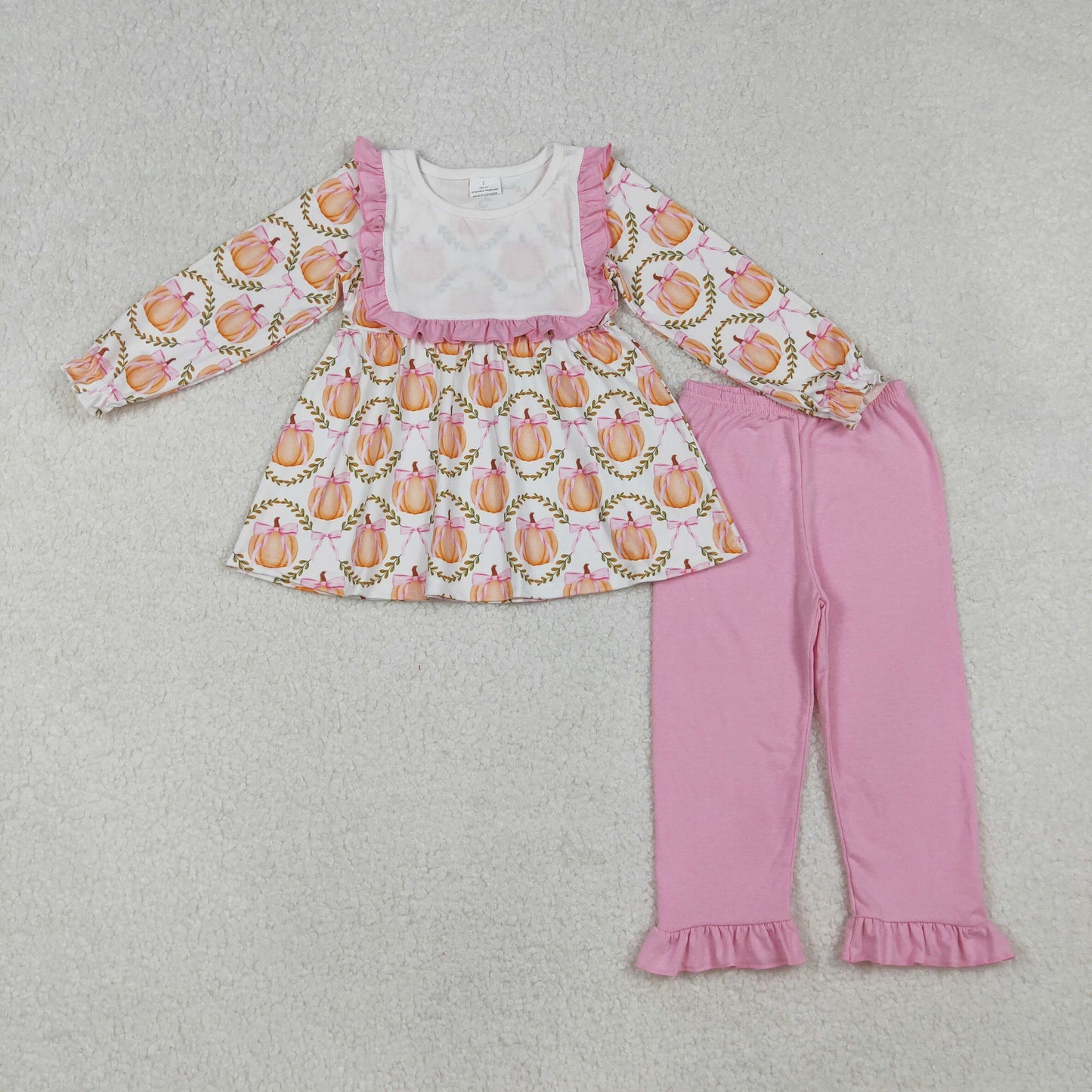 GLP2427 Girls Boutique Pumpkin Bows Pink Ruffle Long Sleeve Pants Sets 202509 RTS
