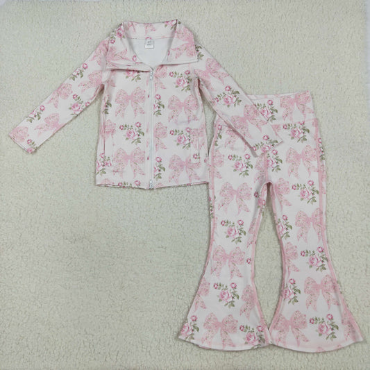 GLP2429 Girls Boutique Yoga Sets Flower Bows Pink Zippy Long Sleeve Pants 202507 RTS
