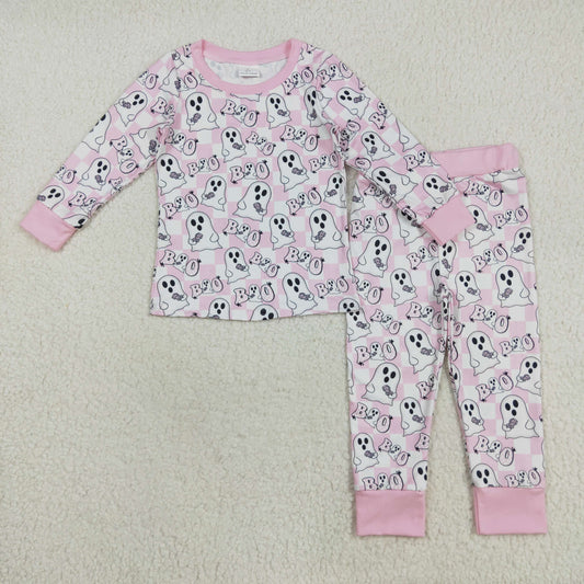 GLP2433 Girls Boutique Ghost Pink Plaid Long Sleeve Pants Pajamas Suit 202508 RTS
