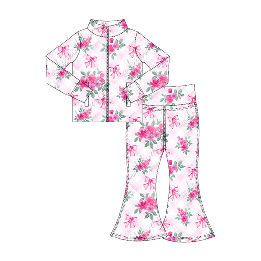 preorder GLP2439 Girls Boutique Yoga Sets Flower Leaf Bows Zippy Long Sleeve Pants 202506