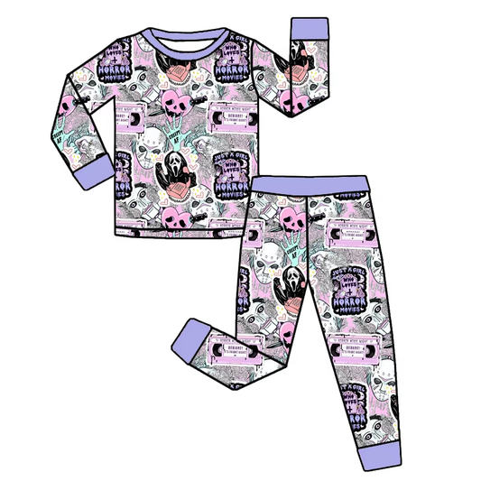 Preorder GLP2458 Horror Halloween Mask Purple Long Sleeve Pants Pajamas Sets Girls Boutique Outfit  202506