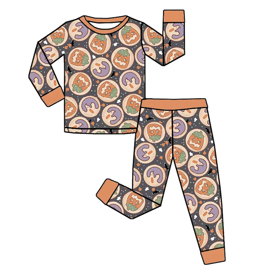 Preorder GLP2460 Halloween Pumpkin Orange Gray Long Sleeve Pants Pajamas Sets Girls Boutique Outfit  202506