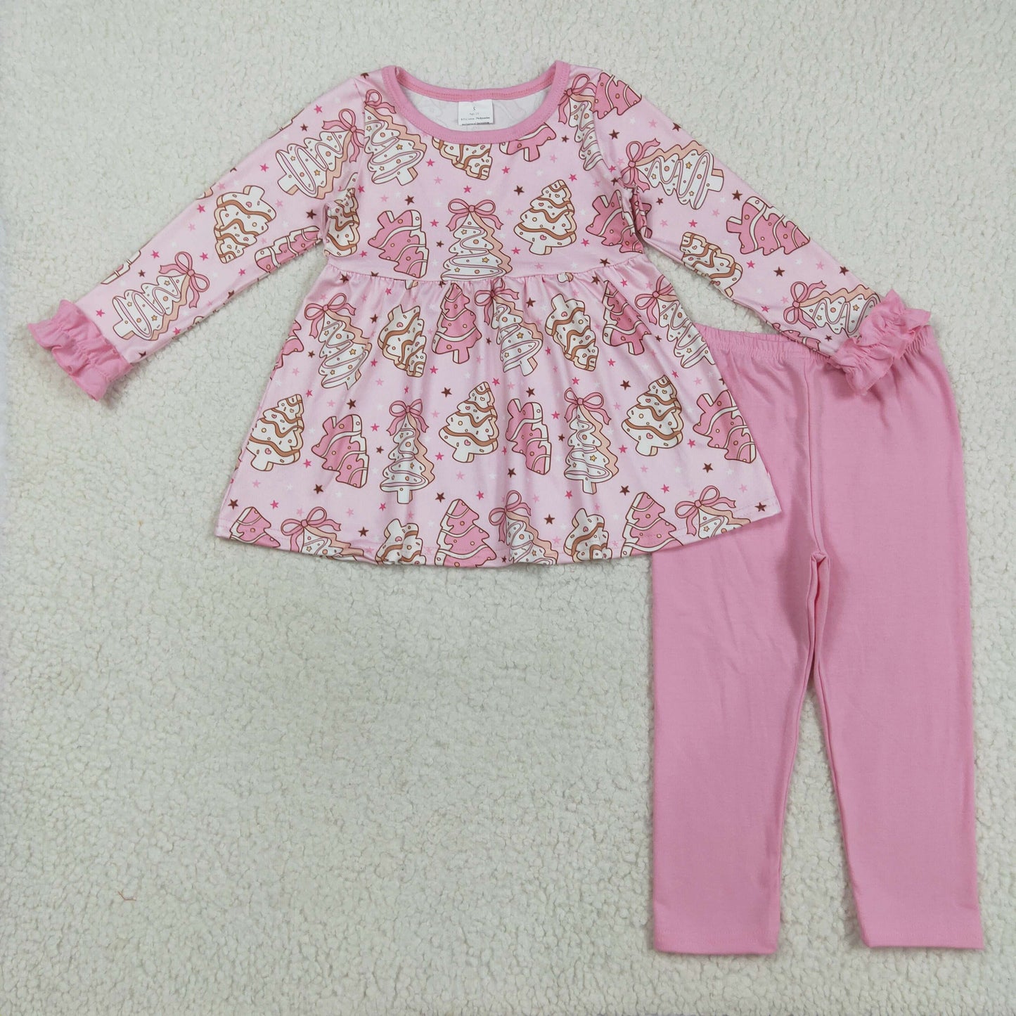 GLP2471 Santa Tree Bows Pink Long Sleeve Pants Sets Girls 202508 RTS