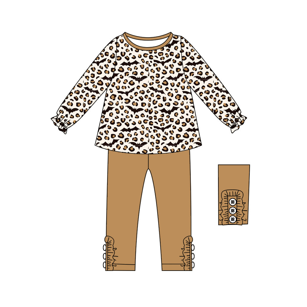 Preorder GLP2472 Bat Leopard Brown Long Sleeve Pants Sets Girls Boutique Outfit 202506