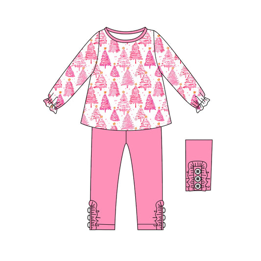 Preorder GLP2473 Santa Tree Pink Long Sleeve Pants Sets Girls Boutique Outfit 202506