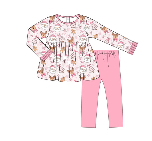 Preorder GLP2485 Santa Claus Deer Gingerbread Man Pink Long Sleeve Pants Sets Girls Boutique Outfit 202506