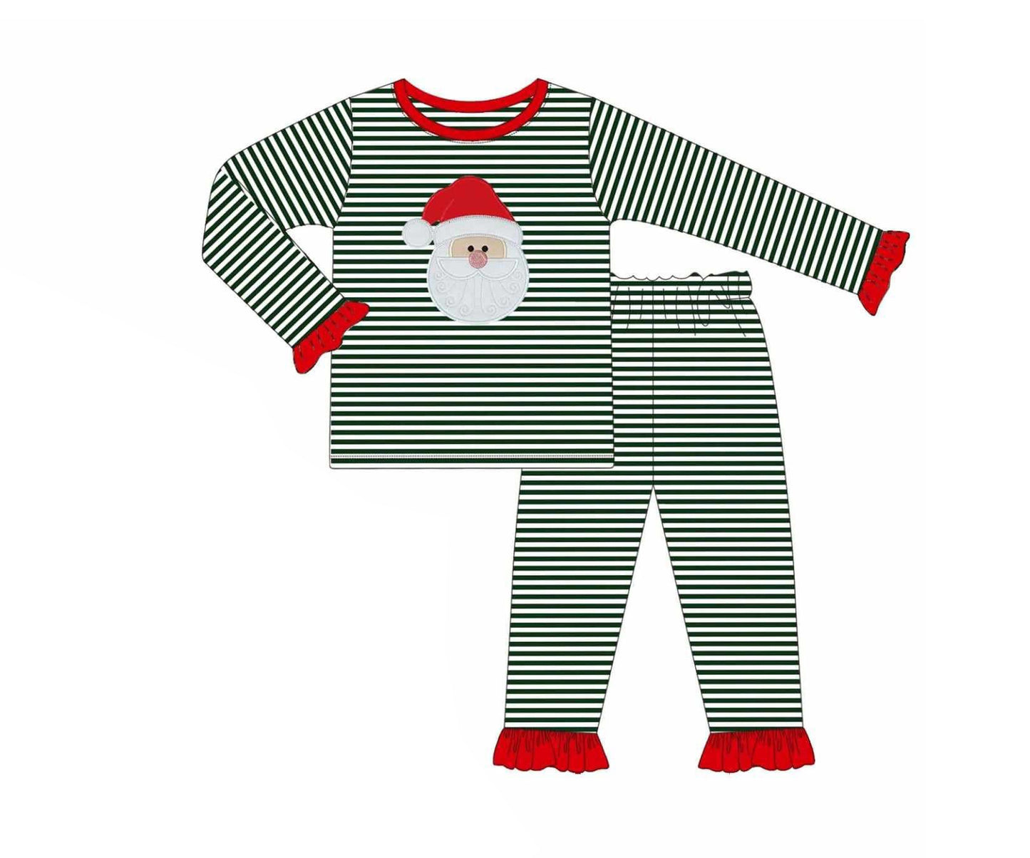 Preorder GLP2488 Santa Claus Black Stripe Red Ruffle Long Sleeve Pants Sets Girls Boutique Outfit 202506