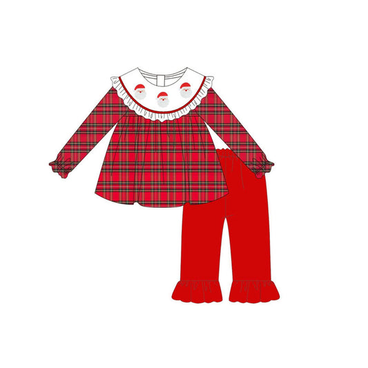 Preorder GLP2494 Santa Claus Red Plaid Long Sleeve Pants Sets Girls Boutique Outfit 202506