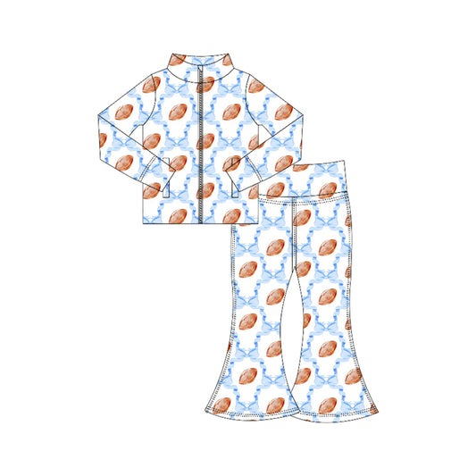 preorder GLP2498 Girls Boutique Yoga Sets Rugby Blue Bow Zippy Long Sleeve Pants 202506