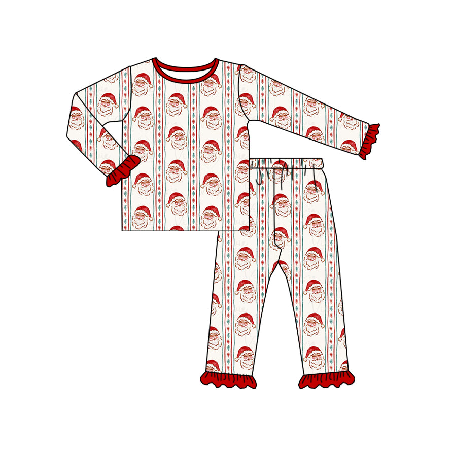 Preorder GLP2512 Santa Claus Red Stripe Long Sleeve Pants Sets Girls Boutique Outfit 202506