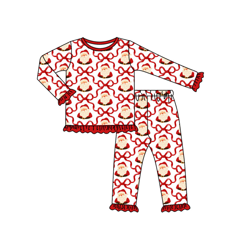 Preorder GLP2527 Christmas Santa Claus Red Ruffle Long Sleeve Pants Sets Girls Boutique Outfit 202506