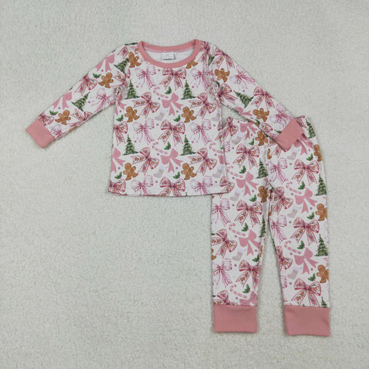 GLP2542 Christmas Gingerbread Man Pink Long Sleeve Pants Pajamas Girls Set 202509 RTS