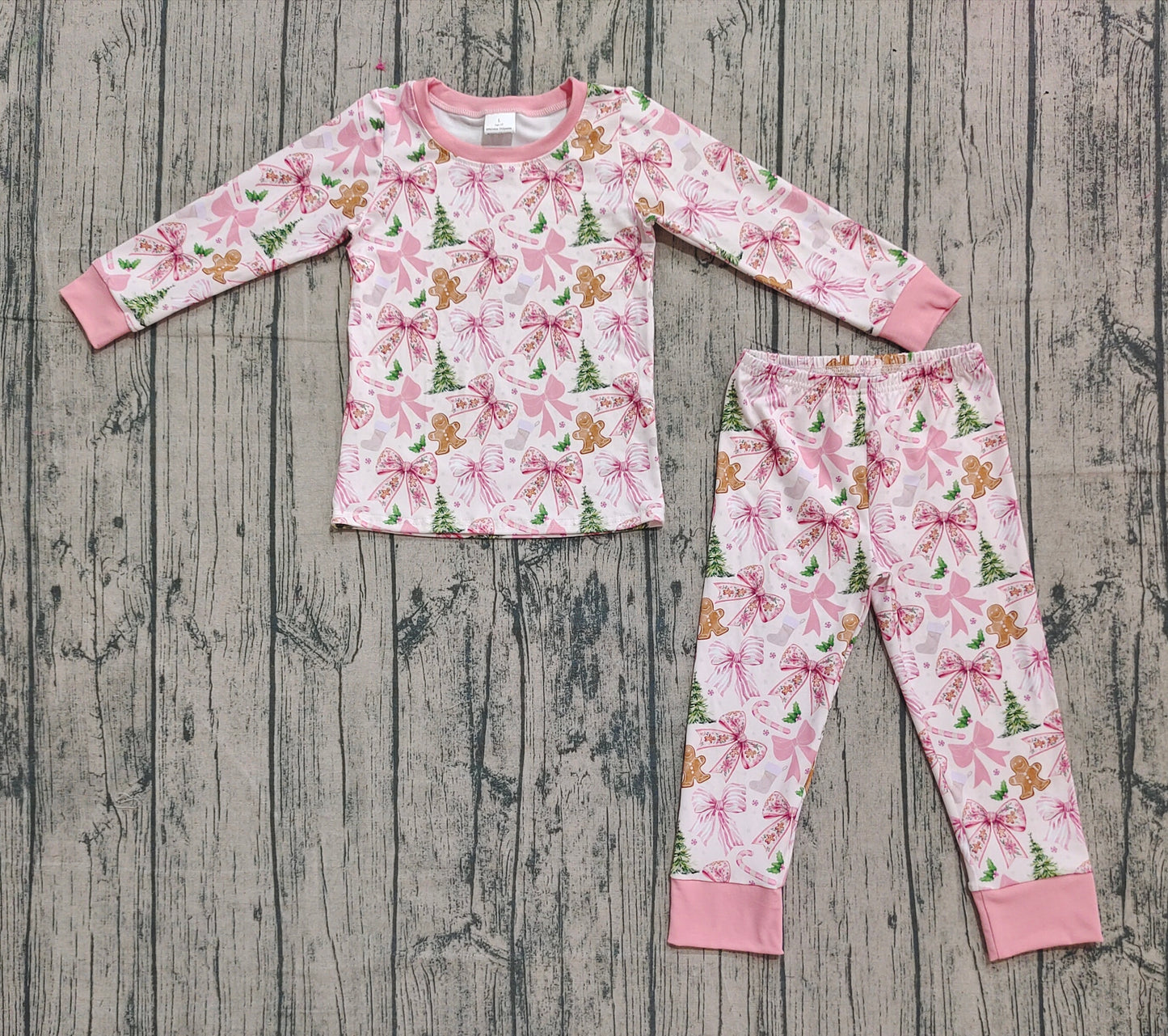 NO MOQ Preorder GLP2542 Christmas Gingerbread Man Pink Long Sleeve Pants Pajamas Girls Set 202509