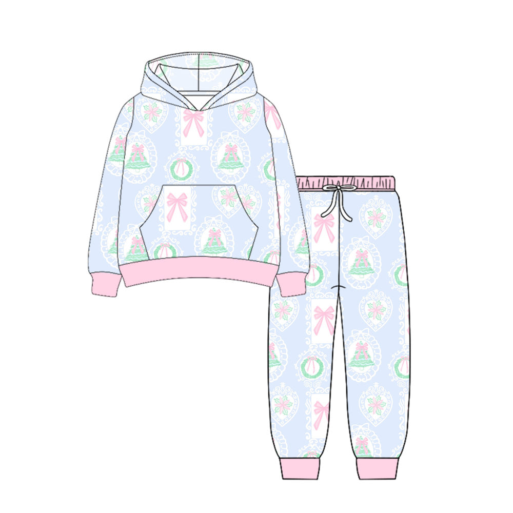 Preorder GLP2544 Christmas Blue Pink Hooded Long Sleeve Pants Set Girls Boutique Outfit 202506