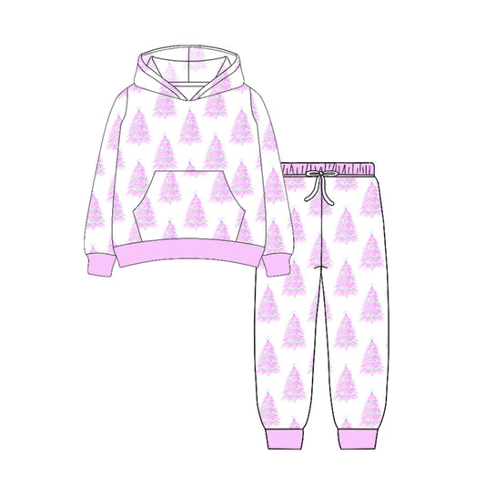 Preorder GLP2546 Christmas Pink White Hooded Long Sleeve Pants Set Girls Boutique Outfit 202506