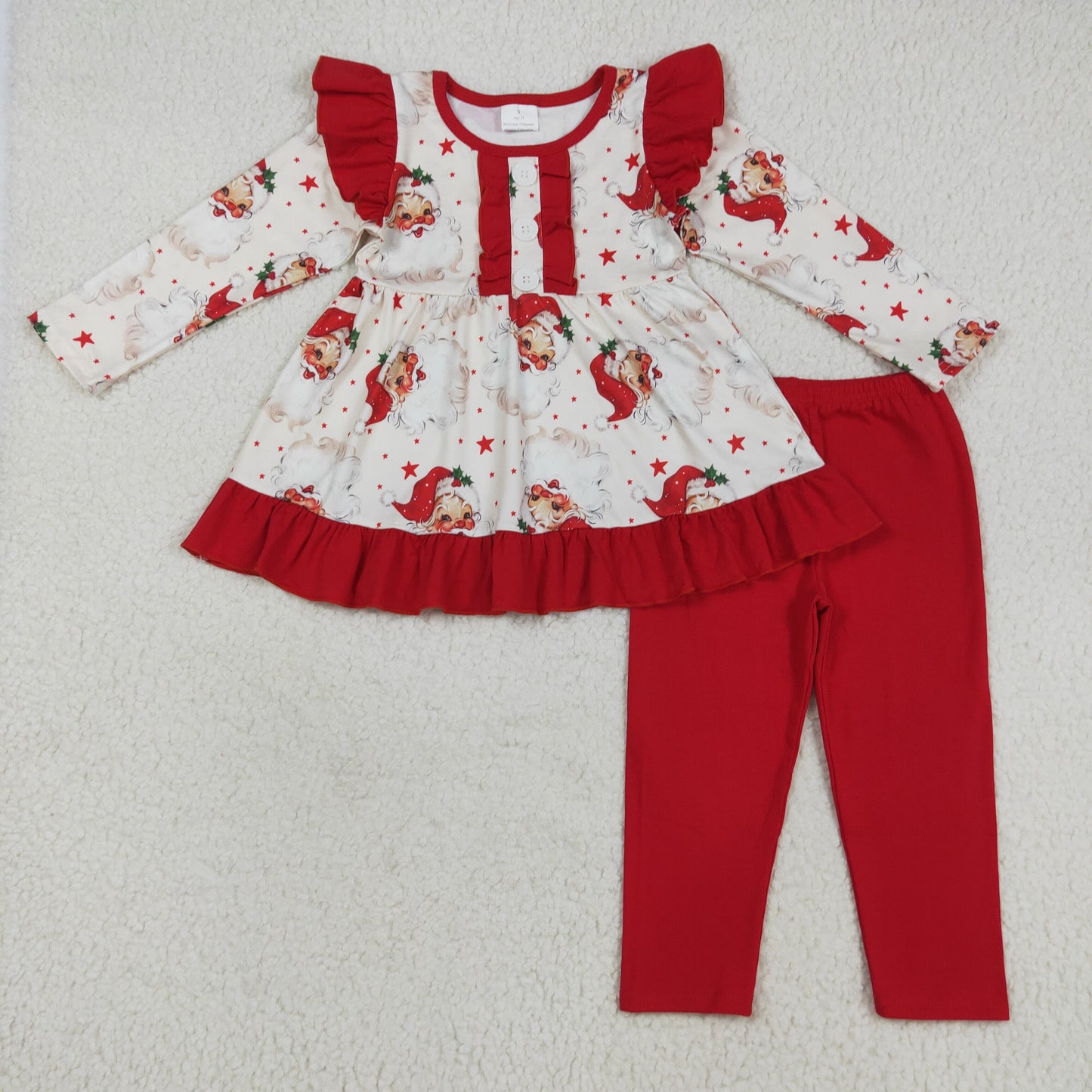 GLP2558 Christmas Tree Cane Red Ruffle Long Sleeve Top Pants Girls Set 202507 RTS