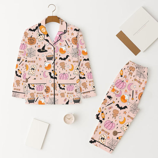 Preorder GLP2559 Halloween Bats Orange Pink Long Sleeve Top Pants Girls Pajamas Set 202507