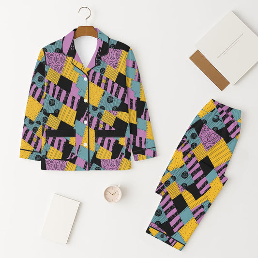 Preorder GLP2560 Halloween Purple Patchwork Long Sleeve Top Pants Girls Pajamas Set 202507