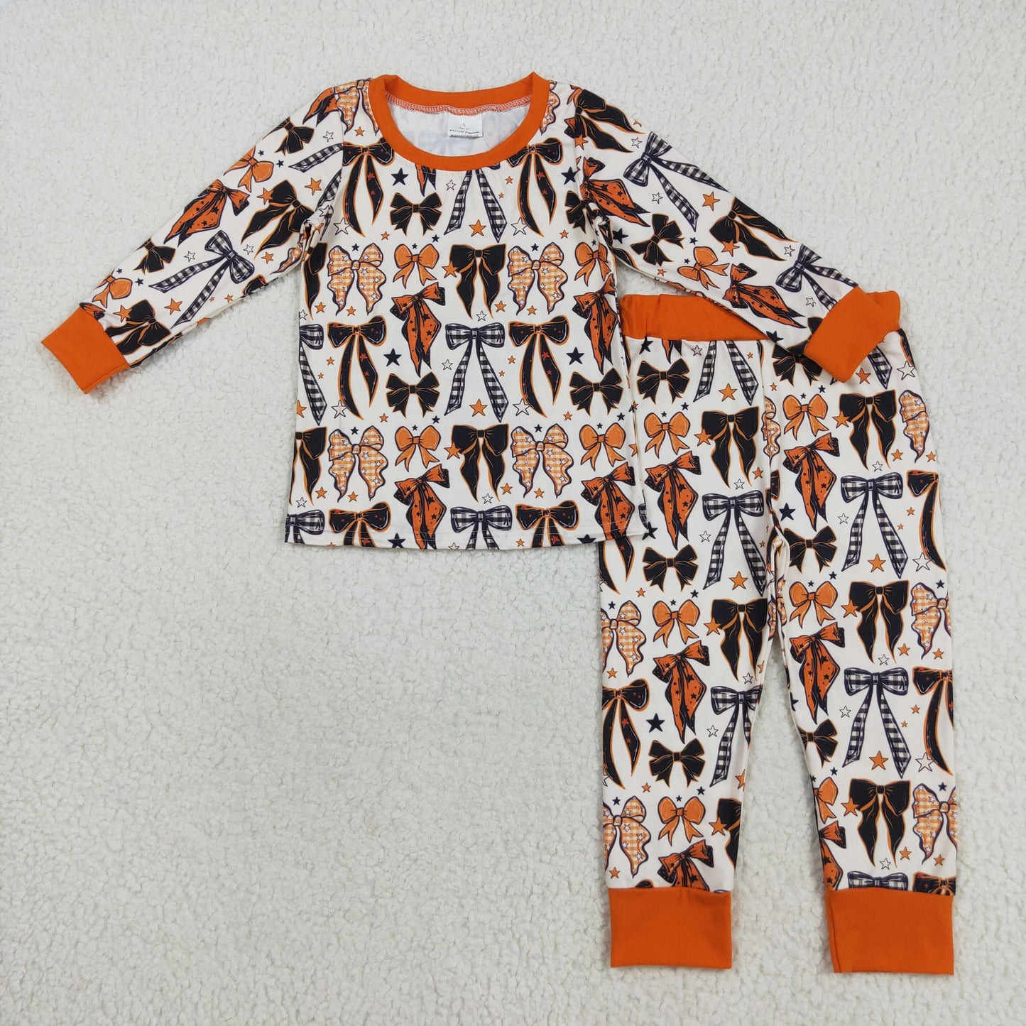 GLP2573 Bows Pattern Orange Long Sleeve Top Pants Girls Set 202508 RTS